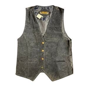 Vintage 80s  Dont Stop Classics Leather Vest Blue Biker Western Mens Small